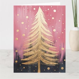 Pink Golden Christmas Tree Card