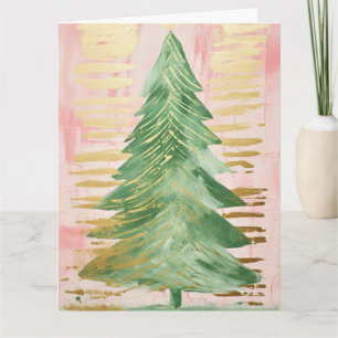 Pink Golden Christmas Tree Card