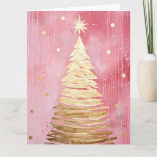 Pink Golden Christmas Tree Card