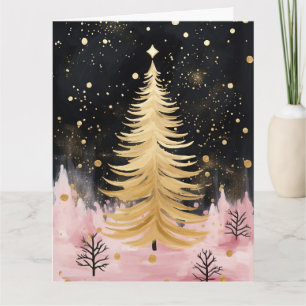 Pink Golden Christmas Tree Card