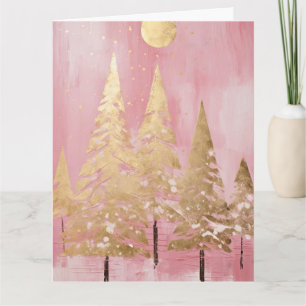 Pink Golden Christmas Tree Card
