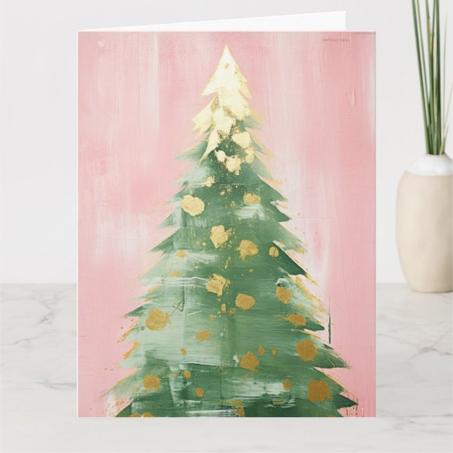 Pink Golden Christmas Tree Card (Front)