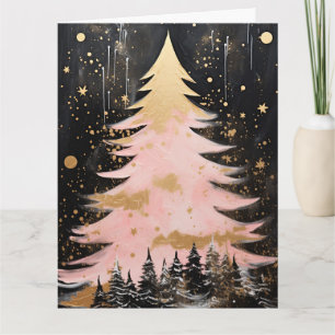 Pink Golden Christmas Tree Card
