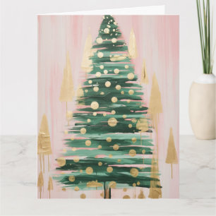 Pink Golden Christmas Tree Card