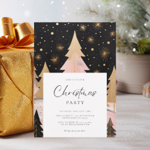 Pink Golden Christmas Tree Invitation