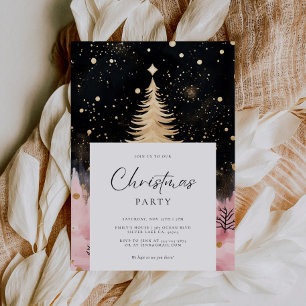 Pink Golden Christmas Tree Invitation