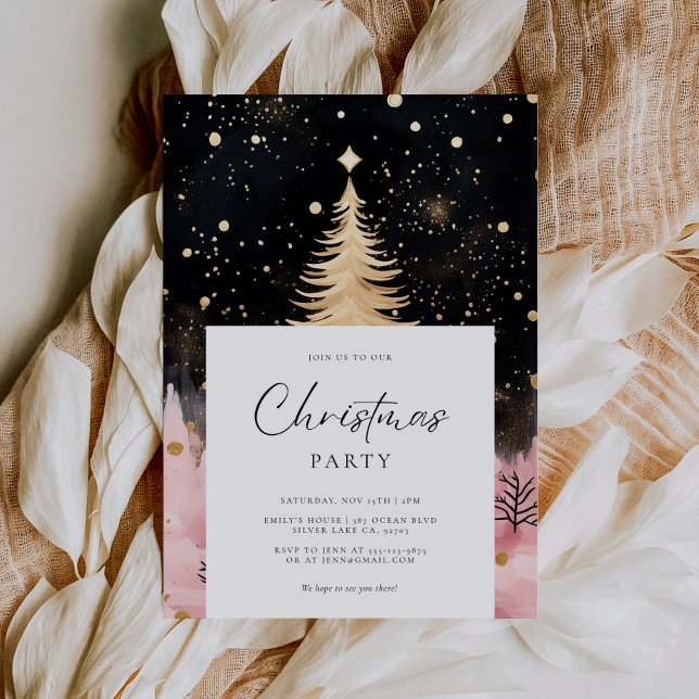 Pink Golden Christmas Tree Invitation (Creator Uploaded)