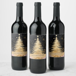 Pink Golden Christmas Tree Wine Label