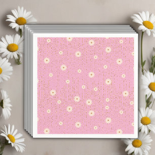 Pink Golden Daisy Glitter Glow Baby Shower Napkin