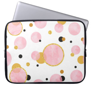 Pink Golden Dots, Geometric Vintage. Laptop Sleeve