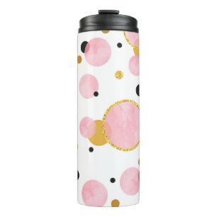 Pink Golden Dots, Geometric Vintage. Thermal Tumbler