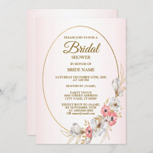 Pink Golden Floral Geometric Peach Bridal Shower Invitation
