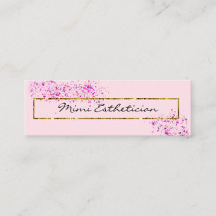 Pink Golden Frame Confetti Professional Beauty Mini Business Card
