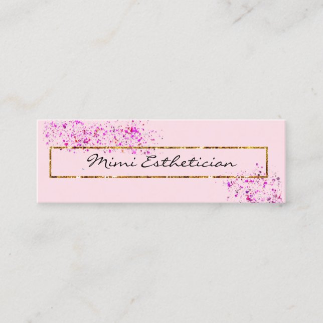 Pink Golden Frame Confetti Professional Beauty   Mini Business Card (Front)