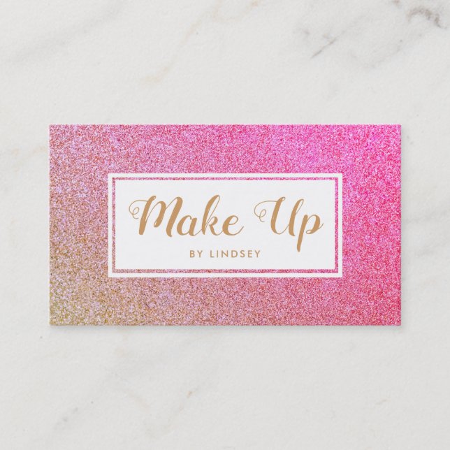 Pink Golden Gold Sparkle Glitter Make Up Artist Business Card (Front)