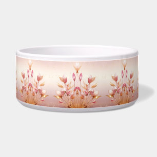 Pink Golden Leaves Floral Ceramic Pet Bowl