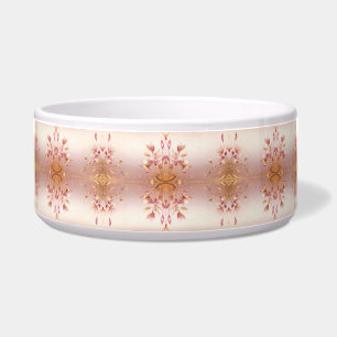 Pink Golden Leaves Floral Ceramic Pet Bowl