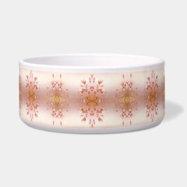 Pink Golden Leaves Floral Ceramic Pet Bowl (Front)