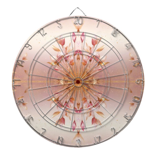 Pink Golden Leaves Floral Dartboard (Front)