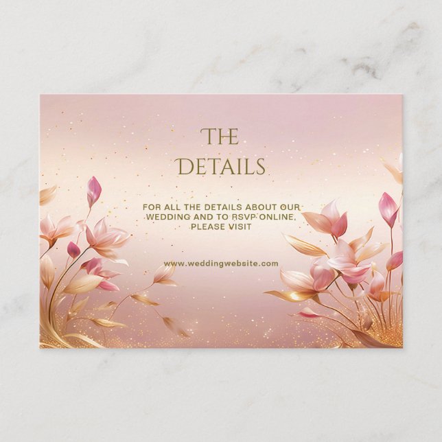 Pink Golden Leaves Floral Detail Enclosure Card (Front)