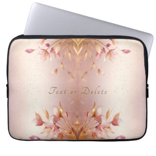 Pink Golden Leaves Floral Laptop Sleeve