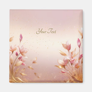 Pink Golden Leaves Floral Magnet