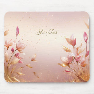 Pink Golden Leaves Floral Mousepad