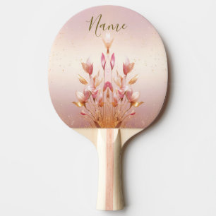 Pink Golden Leaves Floral Ping Pong Paddle