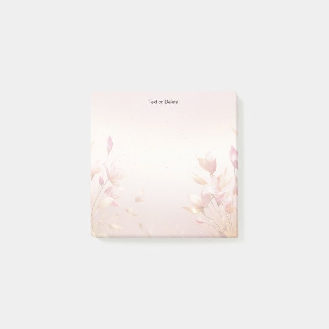 Pink Golden Leaves Floral Post it Notes (Front)