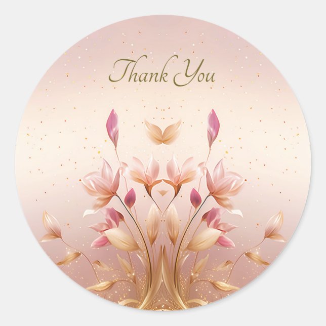 Pink Golden Leaves Floral Sticker (Front)