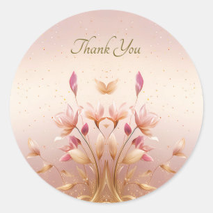 Pink Golden Leaves Floral Sticker