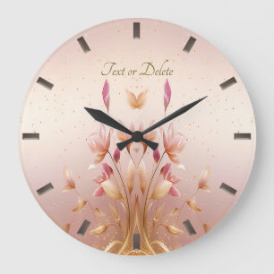 Pink Golden Leaves Floral Wall Clock