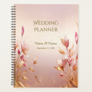 Pink Golden Leaves Floral Wedding Planner