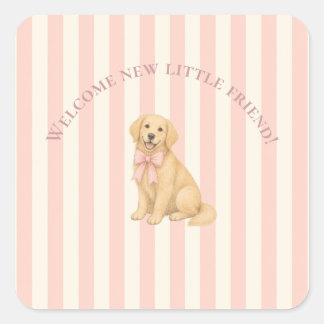 Pink Golden Retriever Baby Shower Square Sticker
