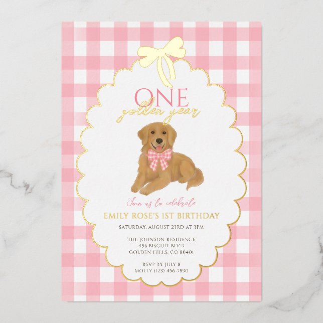 Pink Golden Retriever Puppy Pawty 1st Birthday (Front)