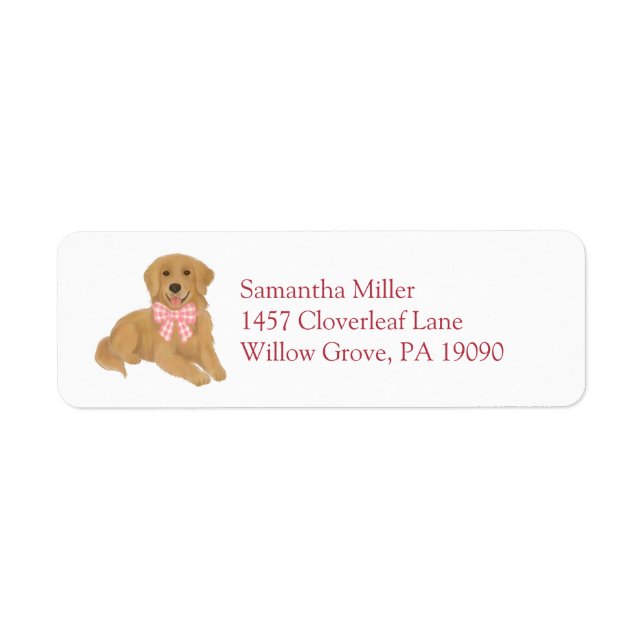 Pink Golden Retriever Puppy Return Address Label (Front)
