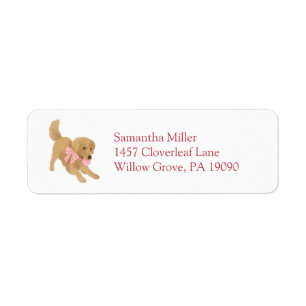 Pink Golden Retriever Puppy Return Address Label