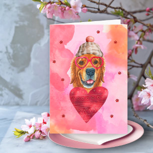 Pink Golden Retriever Valentine's Day Gift Dog Card