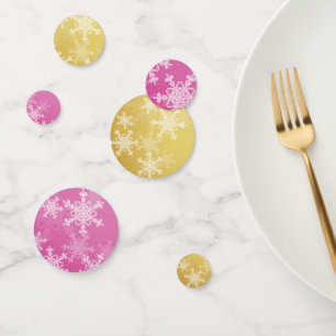 Pink Golden Snowflakes Minimalist Christmas Confetti