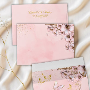 Pink Golden Tiara Butterfly Quinceañera Envelope