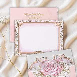 Pink Golden Tiara Rose Quinceañera Envelope