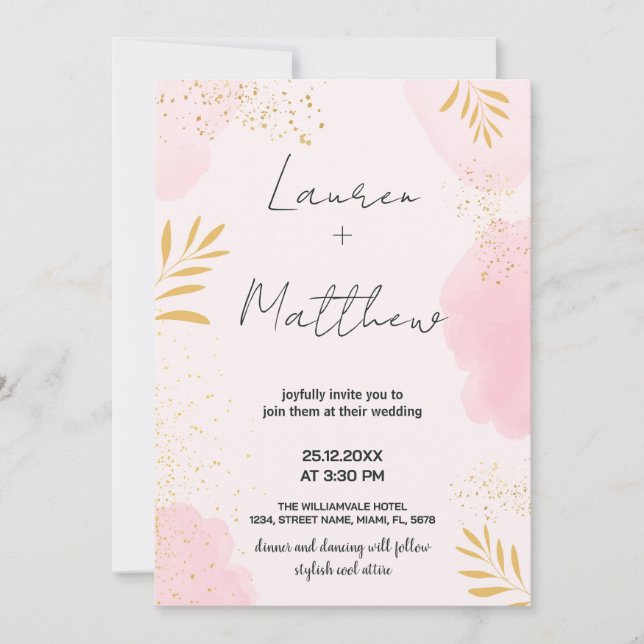 Pink Golden Wedding Invitations (Front)
