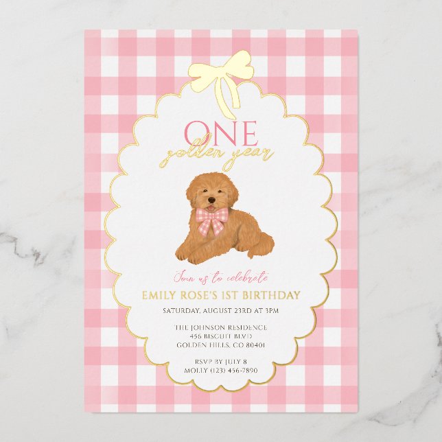 Pink Goldendoodle Puppy Dog Pawty 1st Birthday (Front)