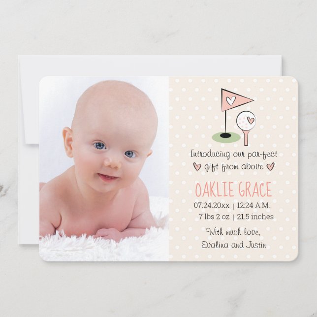 Pink Golf Baby Announcement Girl (Front)