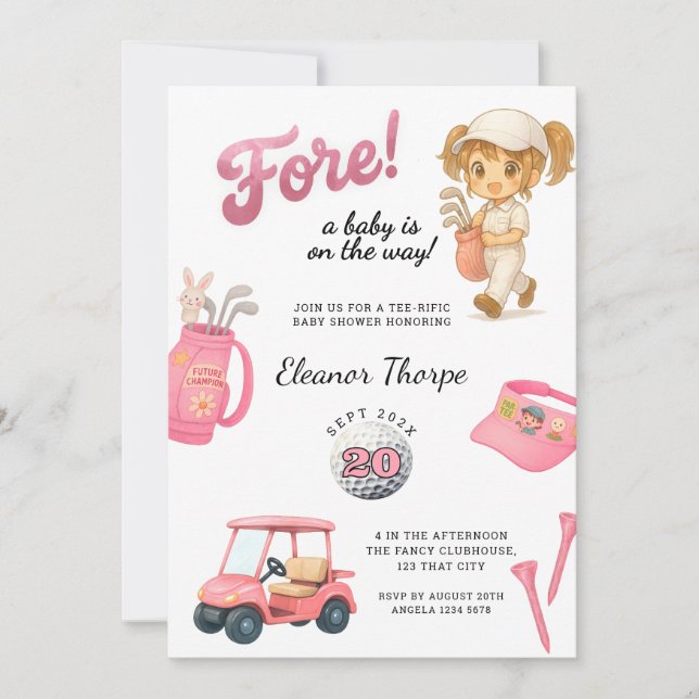 Pink Golf Baby Shower Invitation Pink (Front)