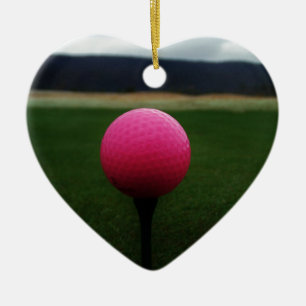 Pink Golf Ball on a mountain golf course Ceramic Tree Decoration