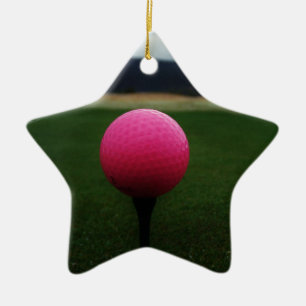 Pink Golf Ball on a mountain golf course Ceramic Tree Decoration