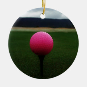 Pink Golf Ball on a mountain golf course Ceramic Tree Decoration