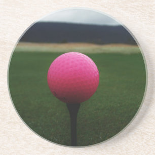 Pink Golf Ball on a mountain golf course Coaster