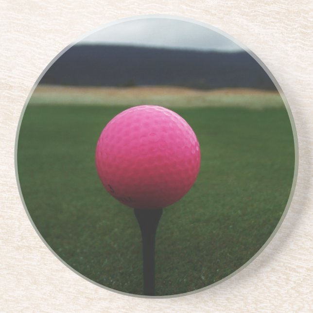 Pink Golf Ball on a mountain golf course Coaster (Front)